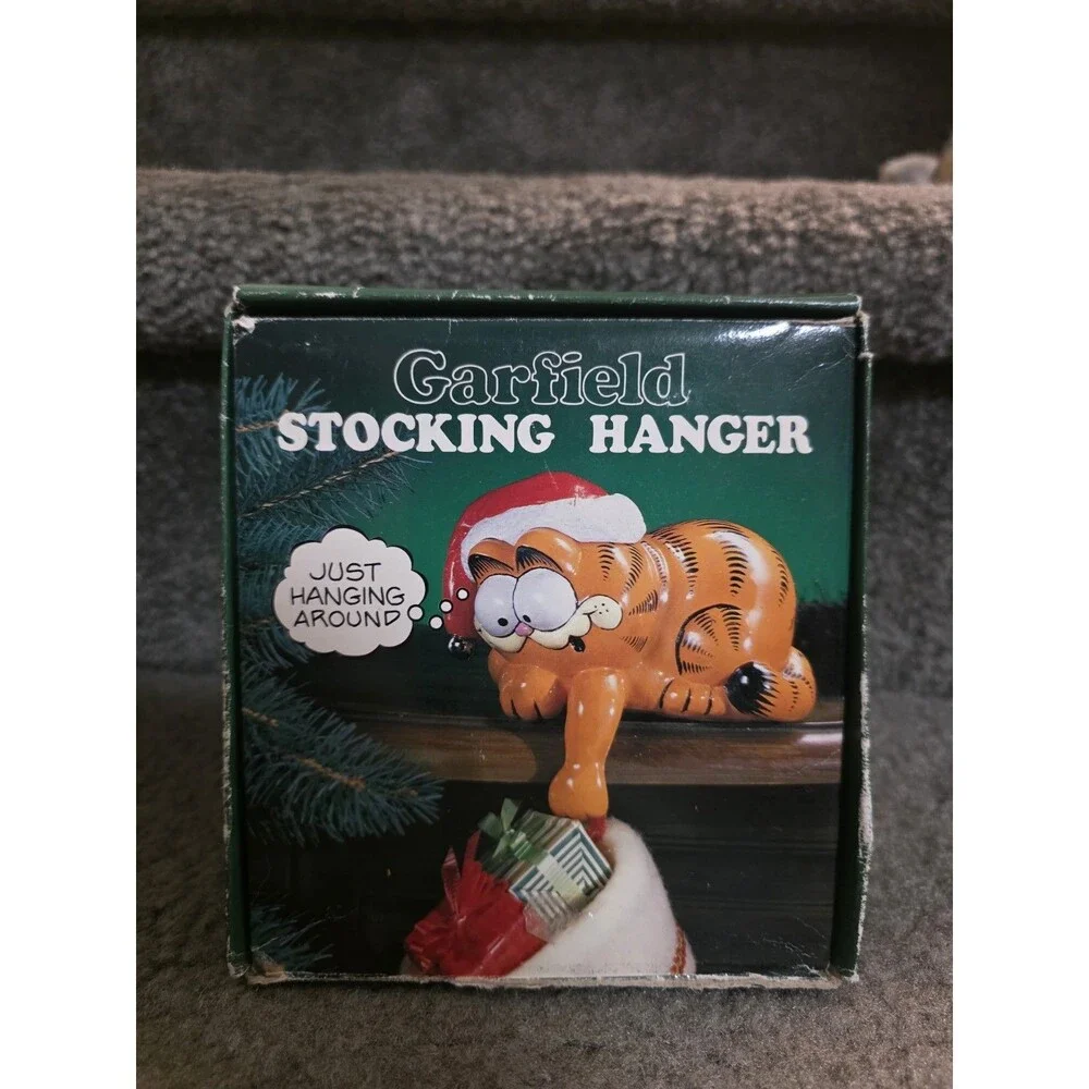 Vintage 1978 Santa Garfield Stocking Hanger Enesco Original Box Retro Christmas